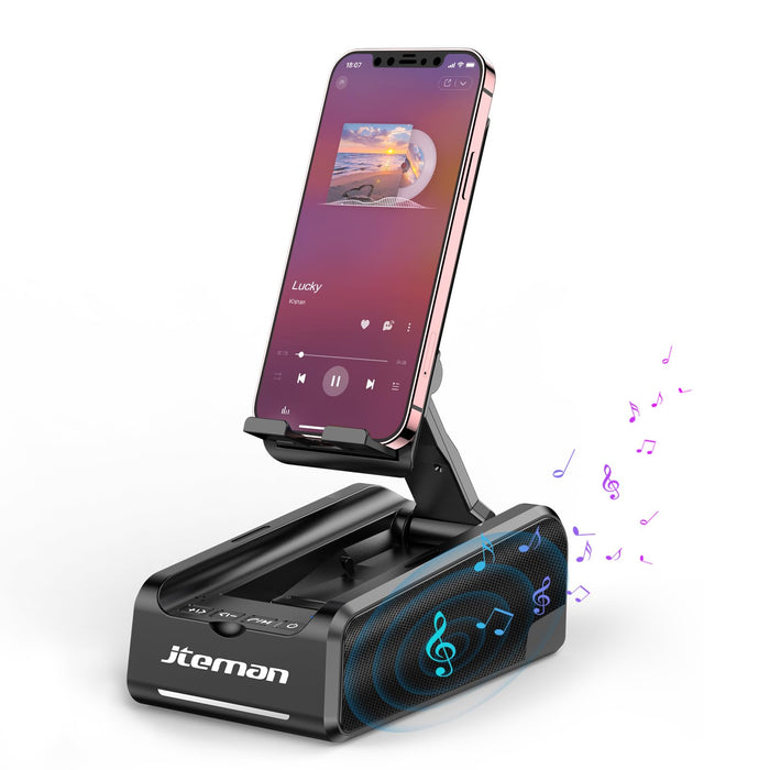 JTEMAN Phone Stand with Wireless Bluetooth Speaker